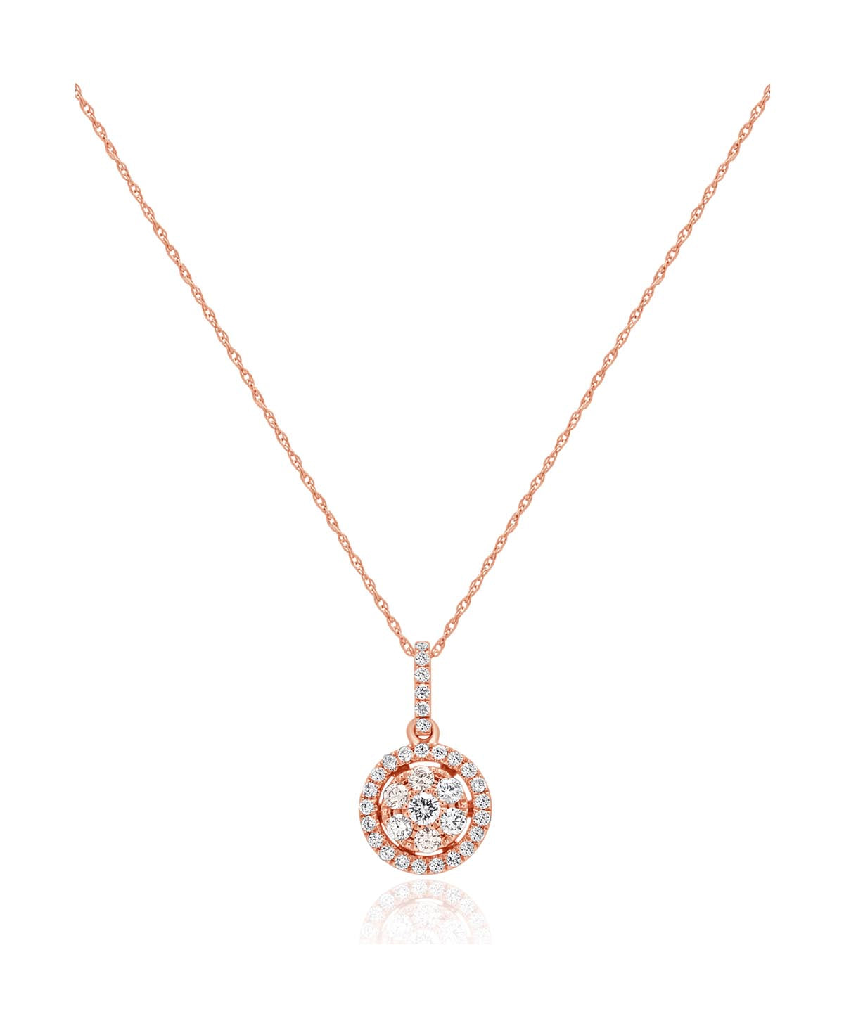 14K Rose Gold Diamond Cluster Pendant Necklace