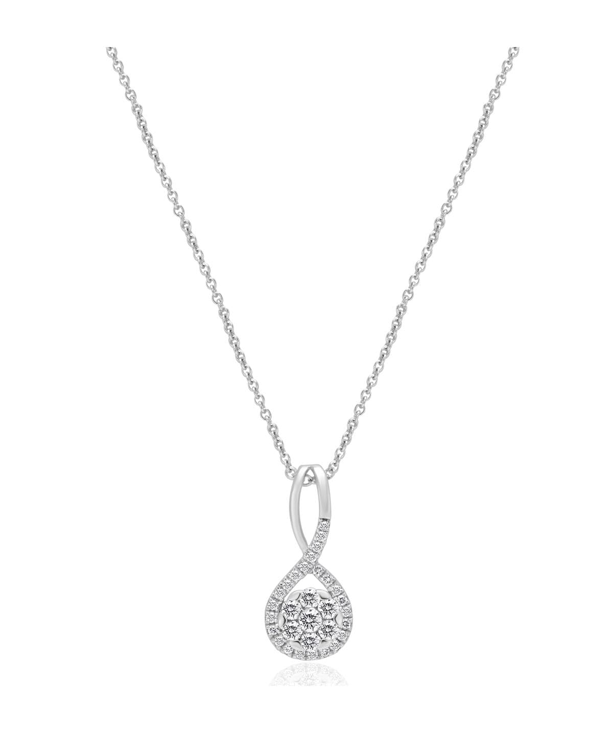 14K White Gold Diamond Cluster Pendant Necklace