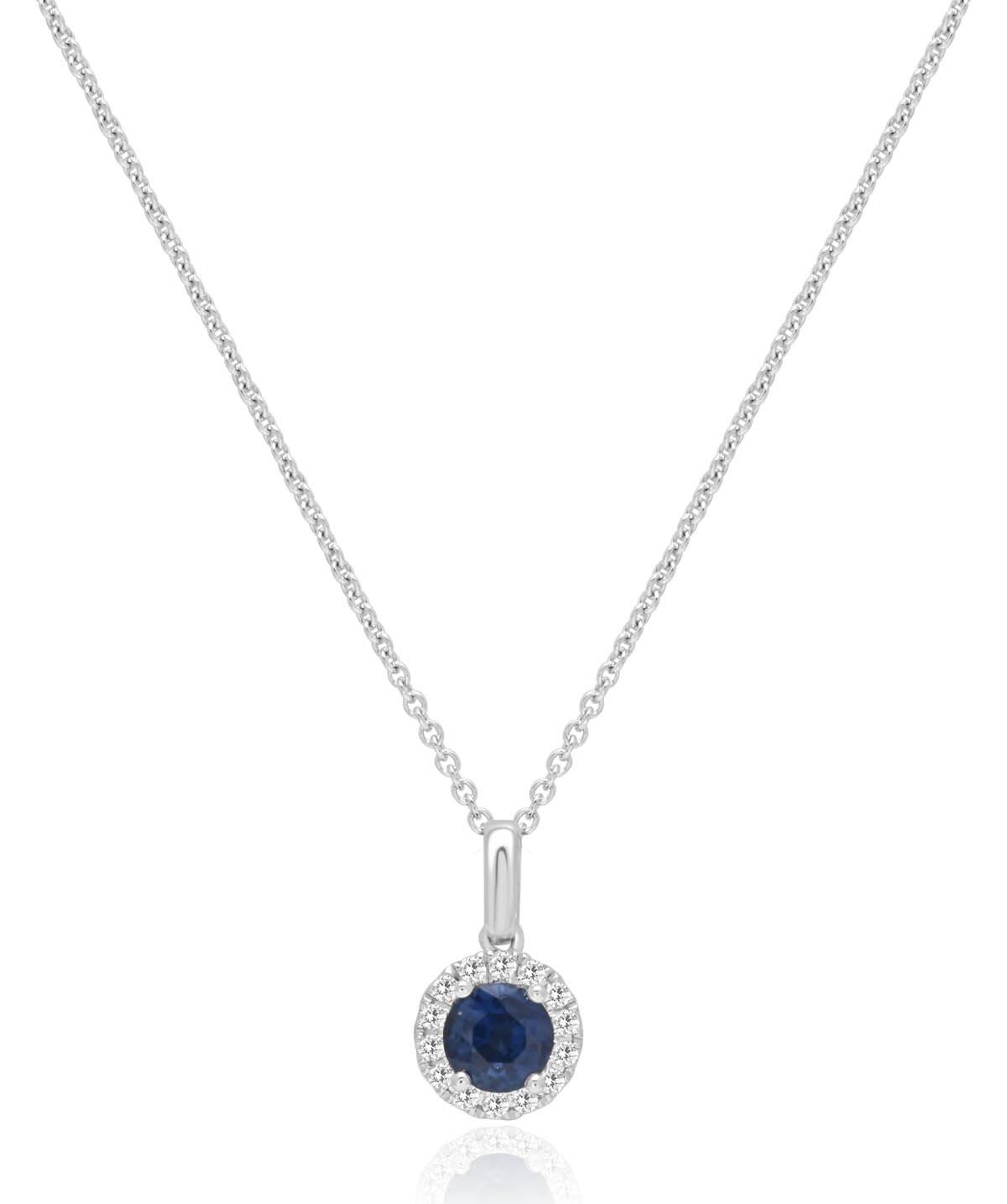 14K White Gold Sapphire and Diamond Halo Pendant Necklace