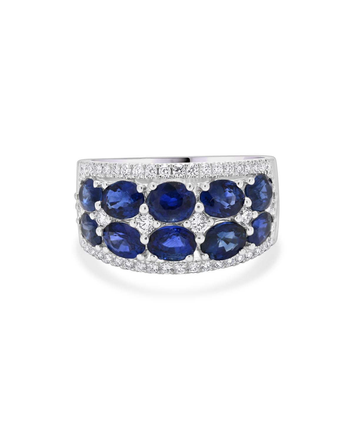 18K White Gold Diamond and Sapphire Wide Ring