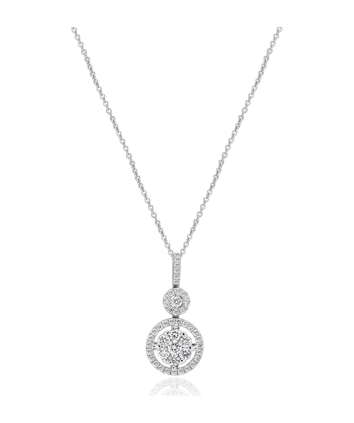 14K White Gold Diamond Cluster Drop Pendant Necklace