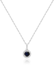 14K White Gold 0.50ct Sapphire and Diamond Halo Pendant Necklace