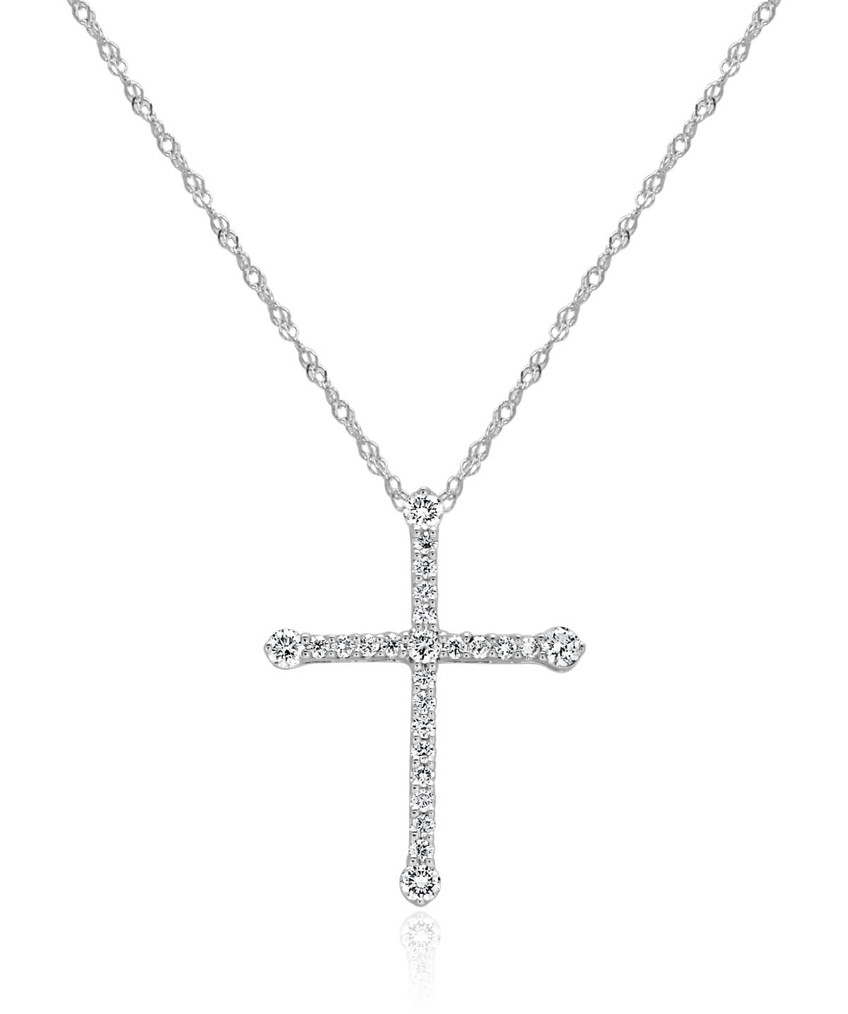 14K White Gold Diamond Cross Pendant Necklace