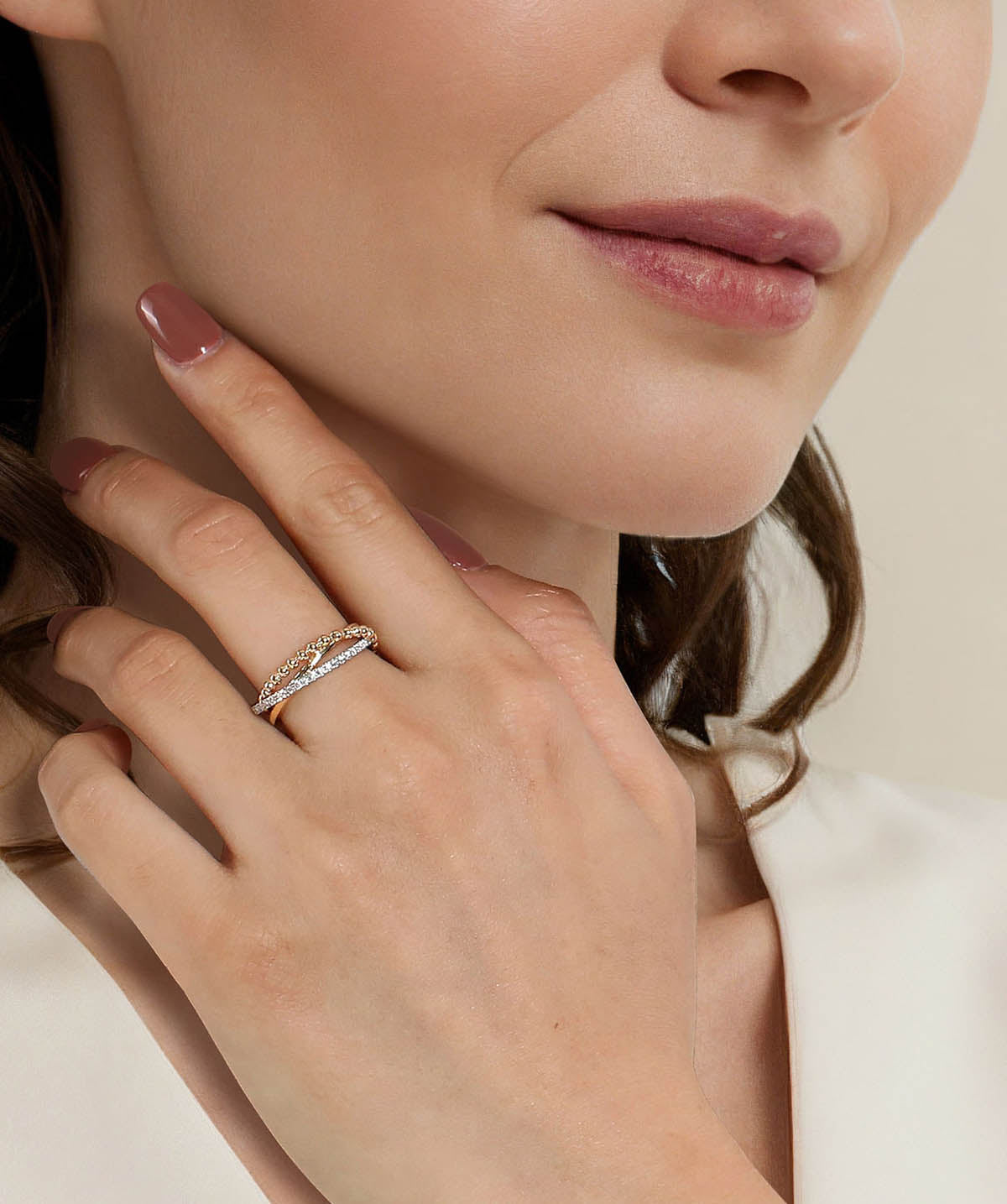 14K White Yellow Gold Bujukan Diamond Criss Cross Ring