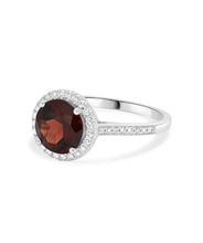14K White Gold 2ct Garnet and Diamond Halo Fashion Ring