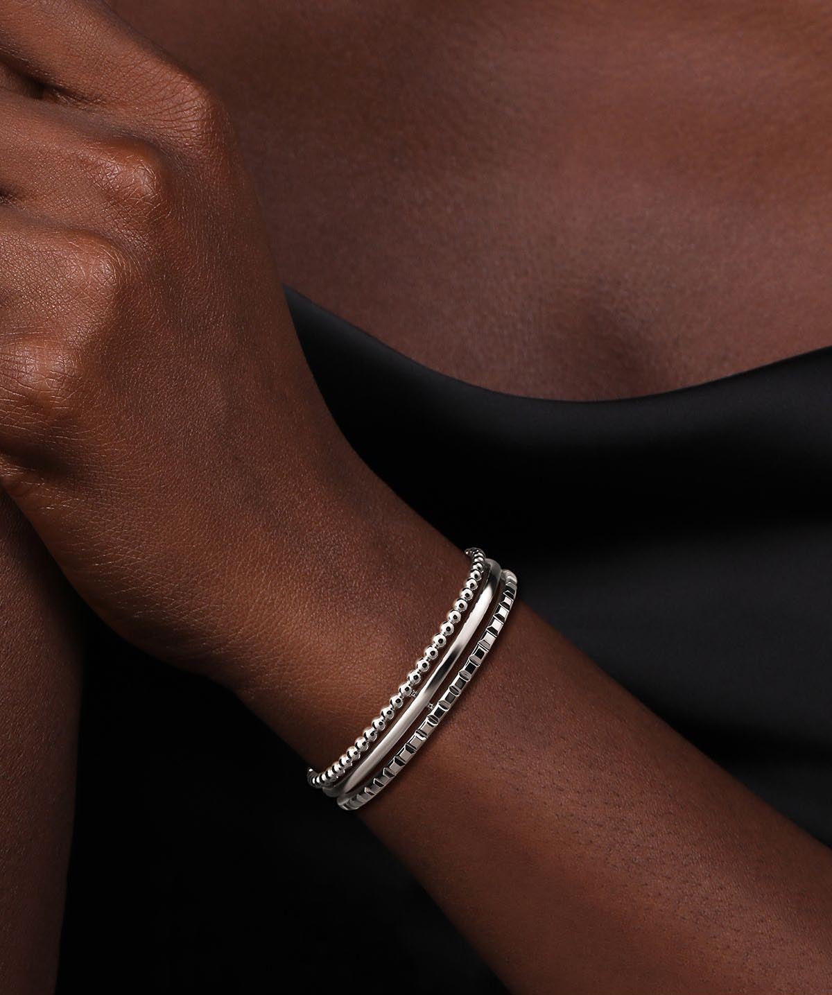 925 Sterling Silver Bujukan and Pyramid Triple Row Bangle