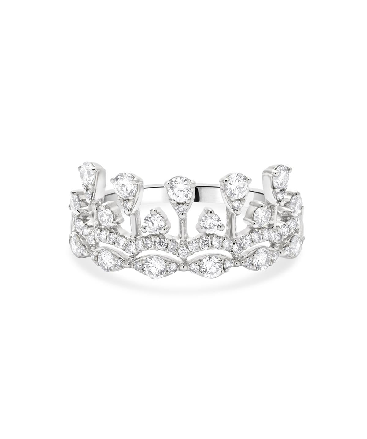 14K White Gold Diamond Crown Design Ring