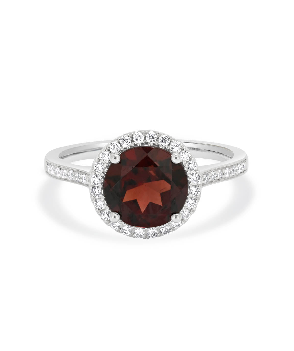 14K White Gold Garnet and Diamond Halo Fashion Ring