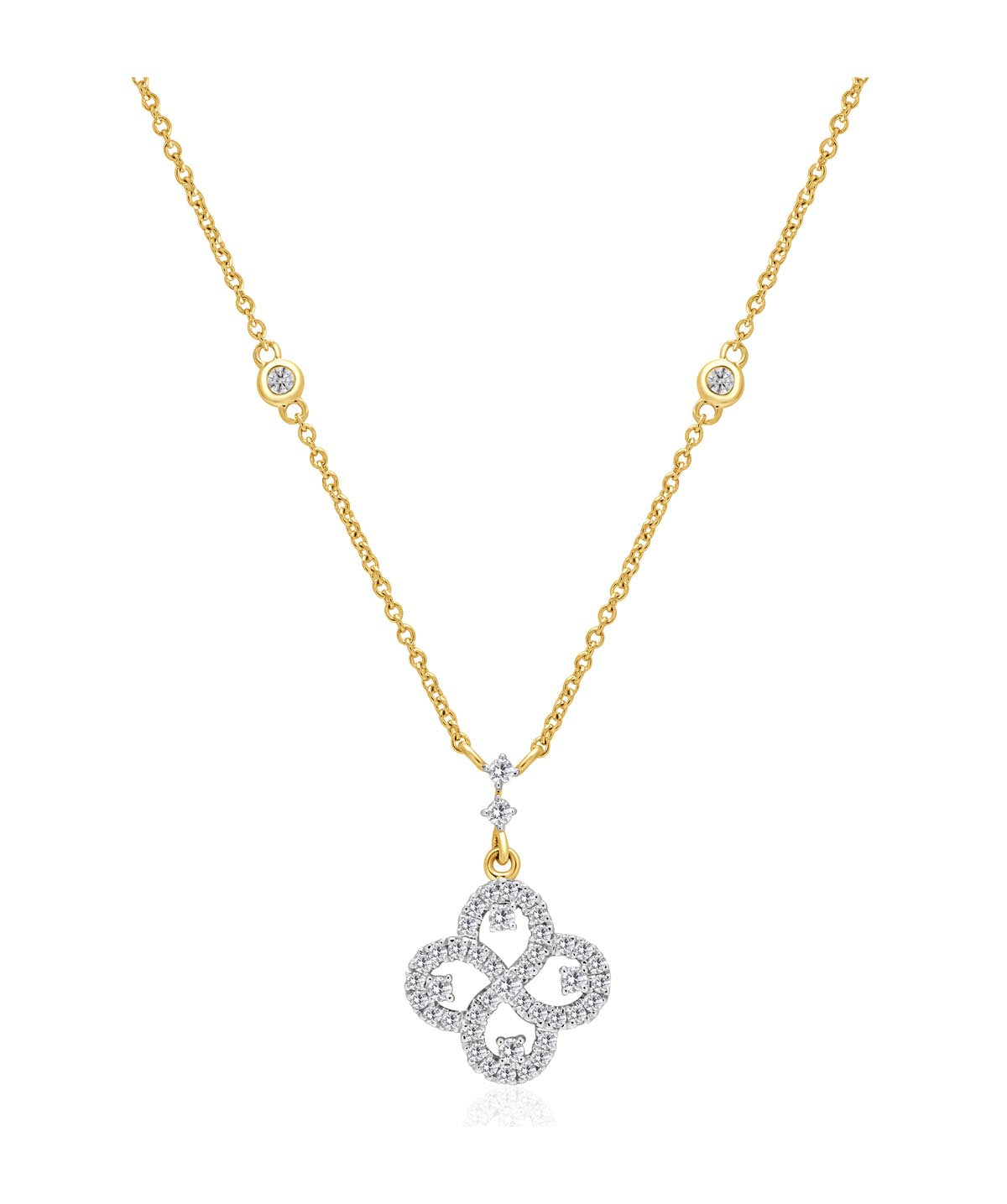 14K Yellow Gold Diamond Clover Pendant Necklace