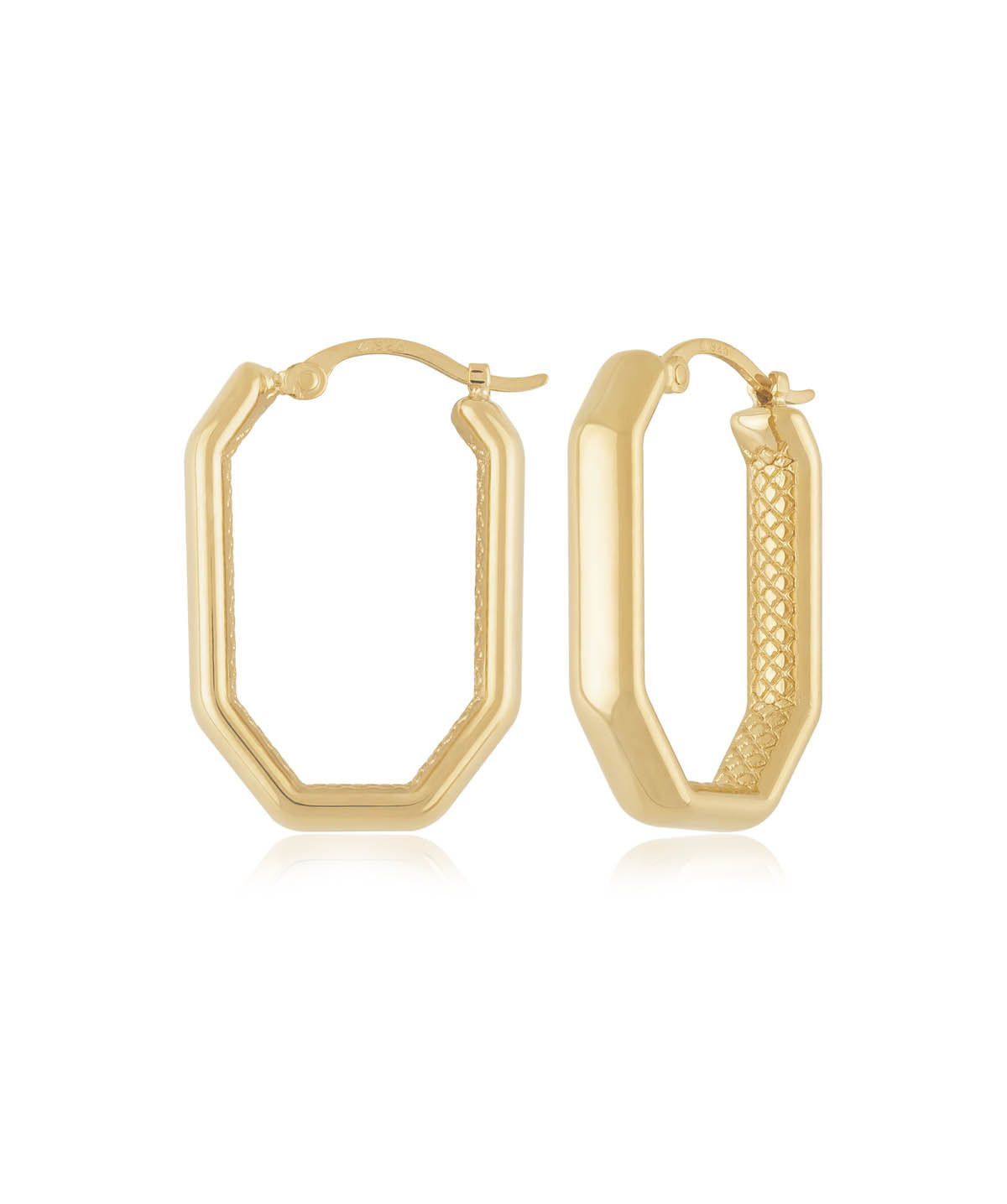 14K Yellow Gold Long Narrow Octagon Hoop Earrings