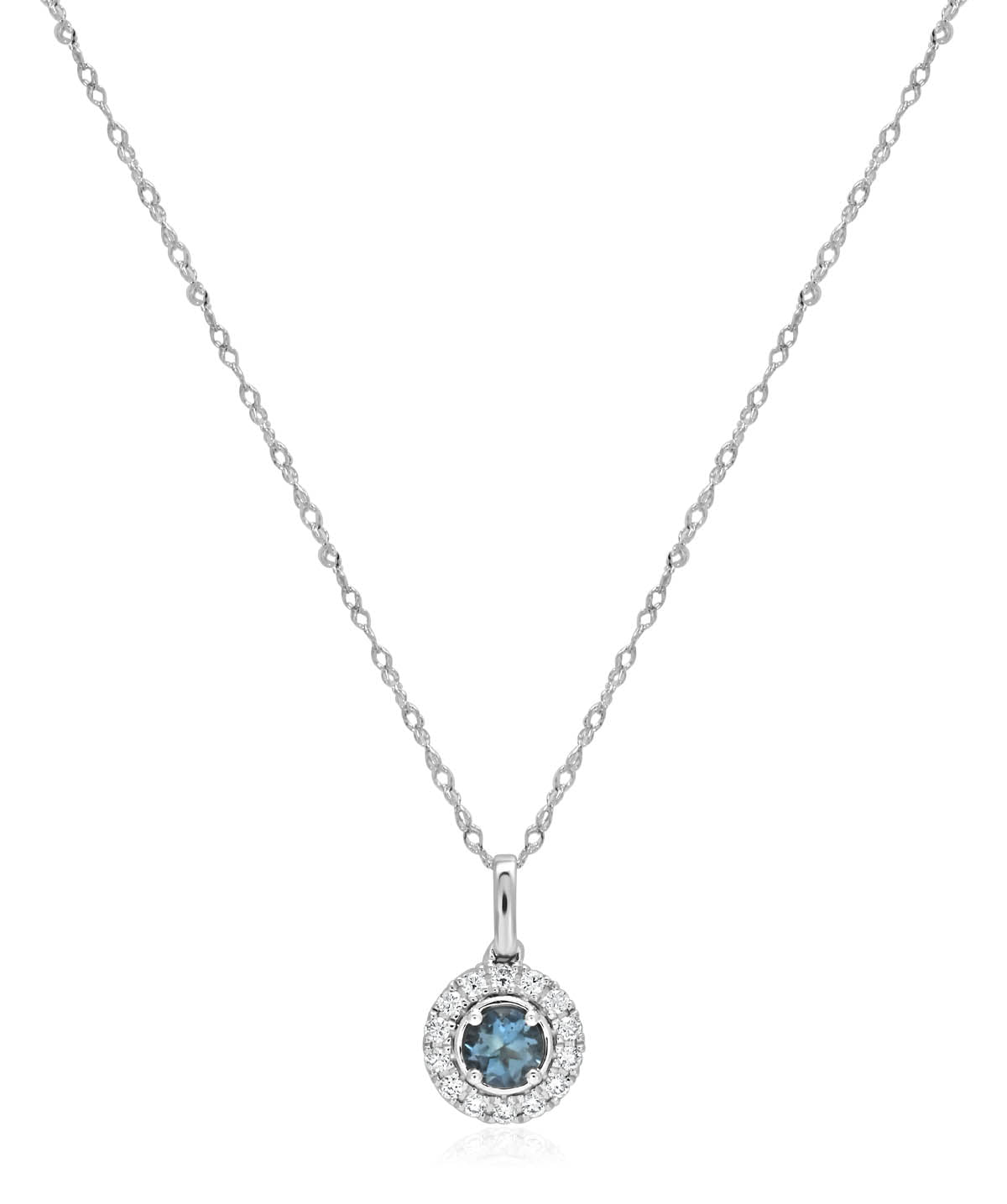 14K White Gold Aquamarine and Diamond Halo Pendant Necklace