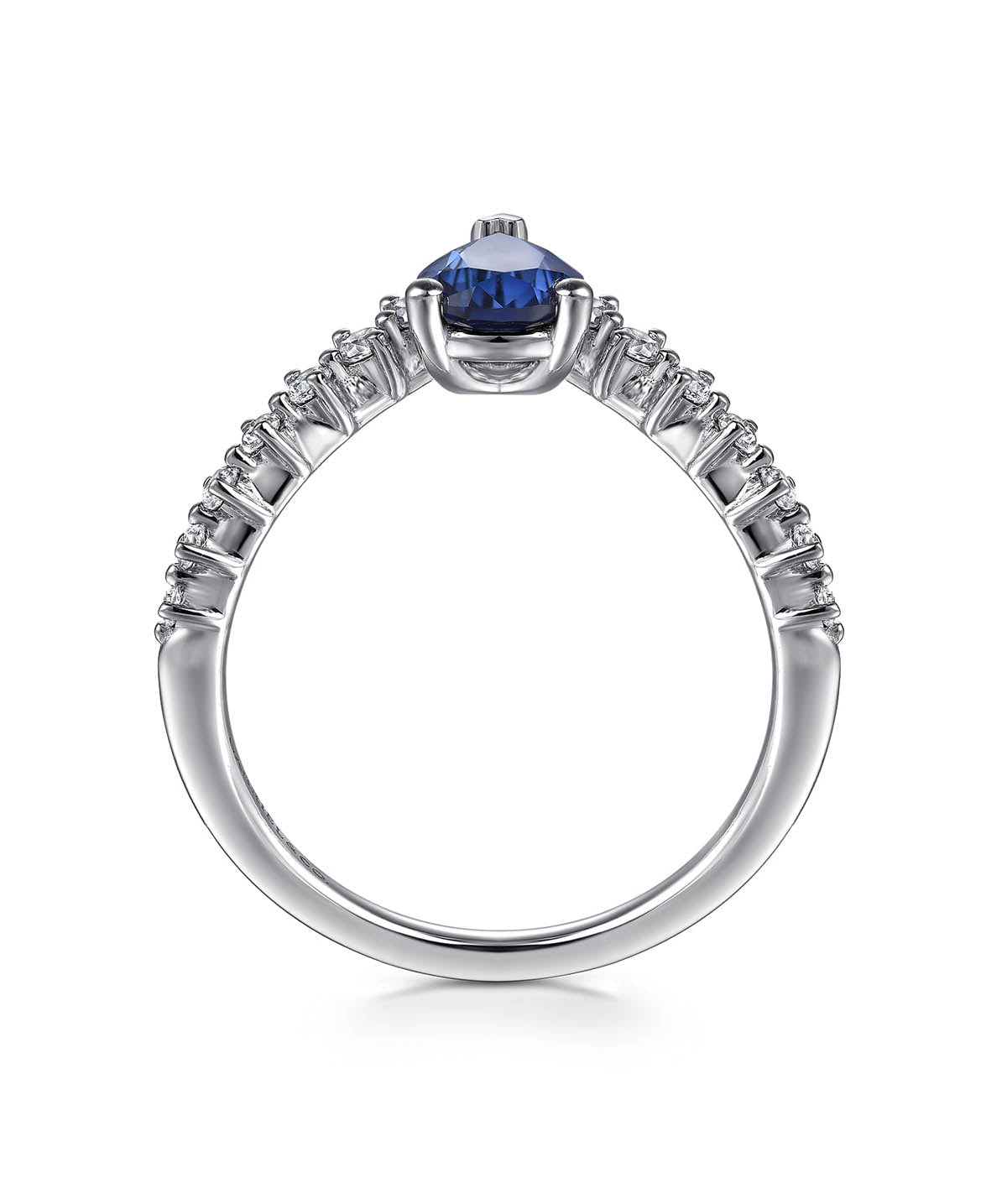 14K White Gold Diamond and Pear Sapphire Chervon Ladies Ring