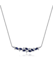 14K White Gold Diamond and 1ct Marquise Blue Sapphire Bar Necklace