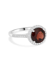 14K White Gold 2ct Garnet and Diamond Halo Fashion Ring