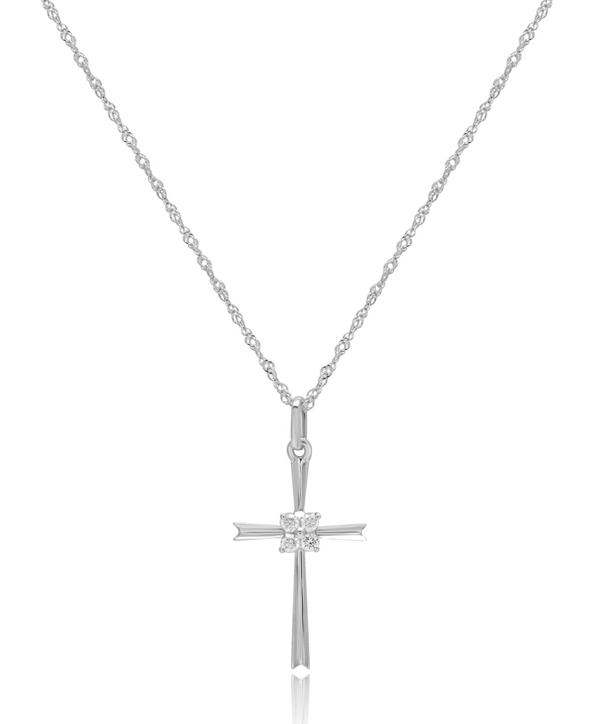 14K White Gold Diamond Cluster Cross Pendant Necklace