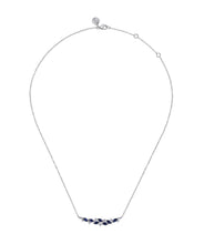 14K White Gold Diamond and 1ct Marquise Blue Sapphire Bar Necklace