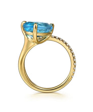 14K White Yellow Gold Diamond and Blue Topaz Bypass Ring
