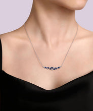 14K White Gold Diamond and 1ct Marquise Blue Sapphire Bar Necklace