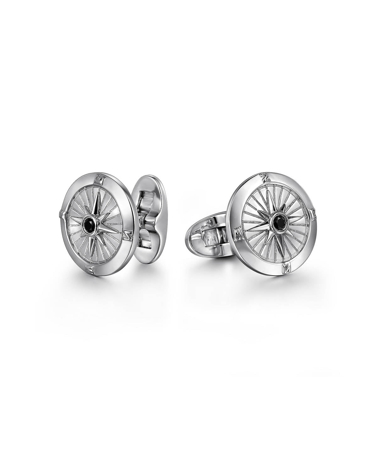 Sterling Silver Compass Cufflinks with Black Spinel Stone