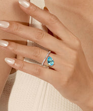 14K White Yellow Gold Diamond and Blue Topaz Bypass Ring