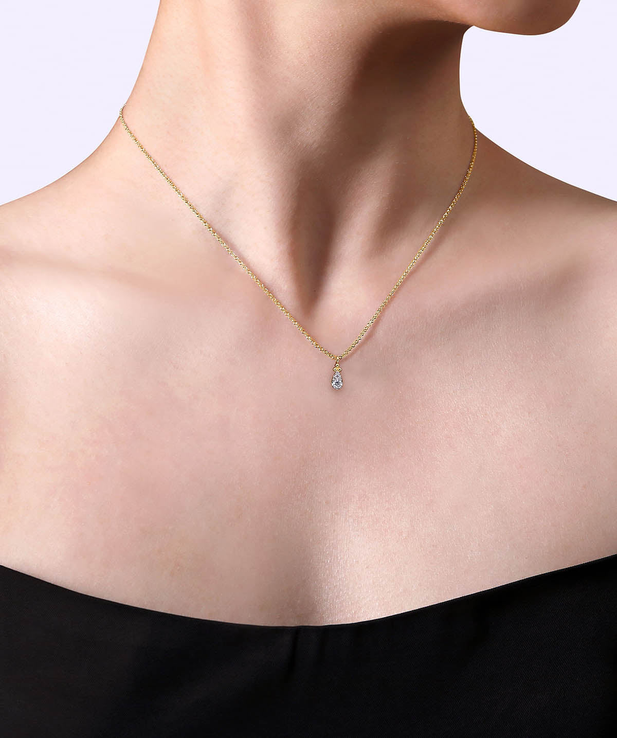 14K Yellow Gold Diamond Bujukan Teardrop Pendant Necklace