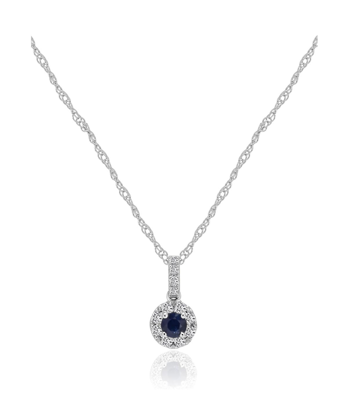14K White Gold 0.25ct Sapphire and Diamond Halo Pendant