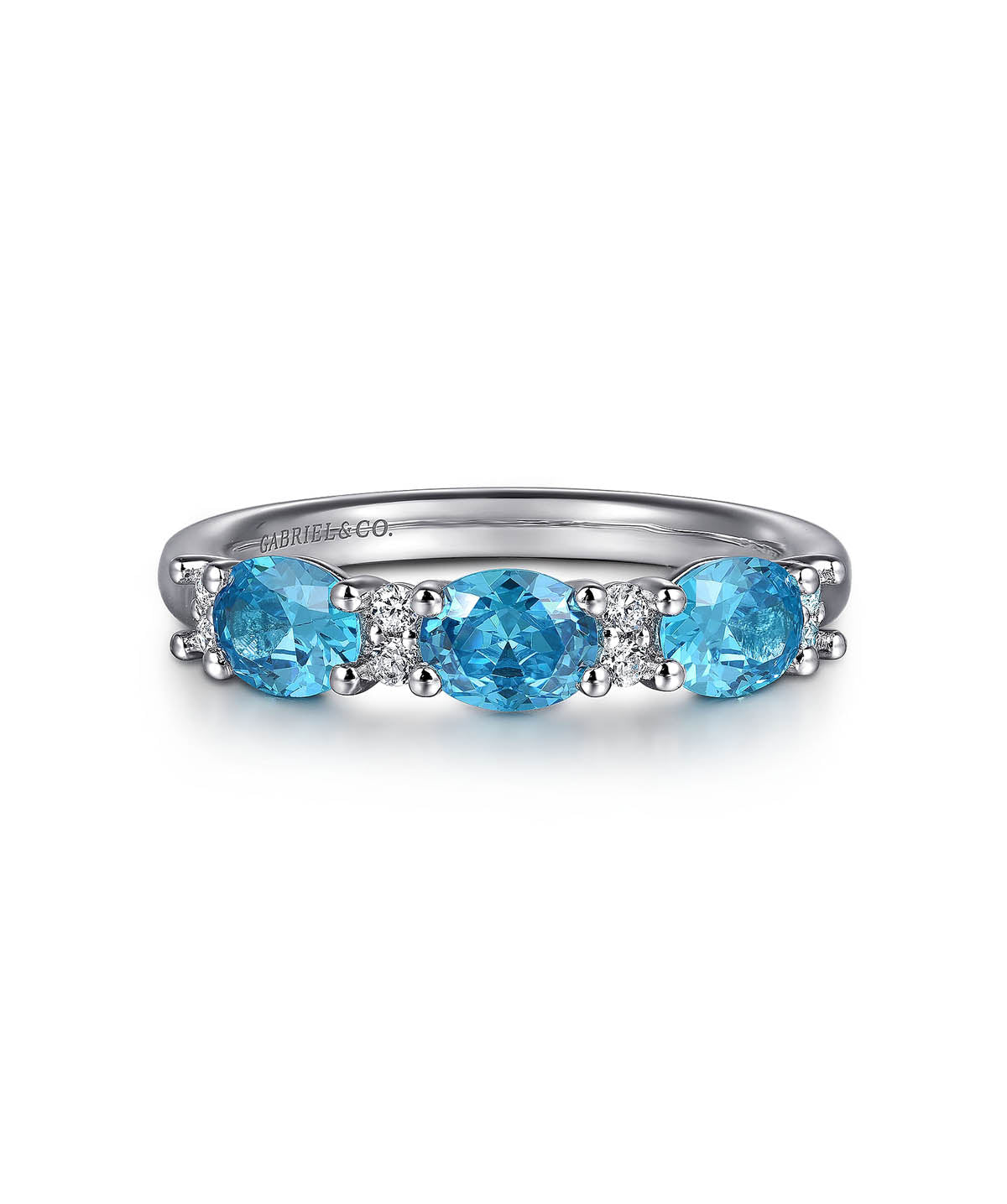 14K White Gold Diamond and Blue Topaz Fashion Ring