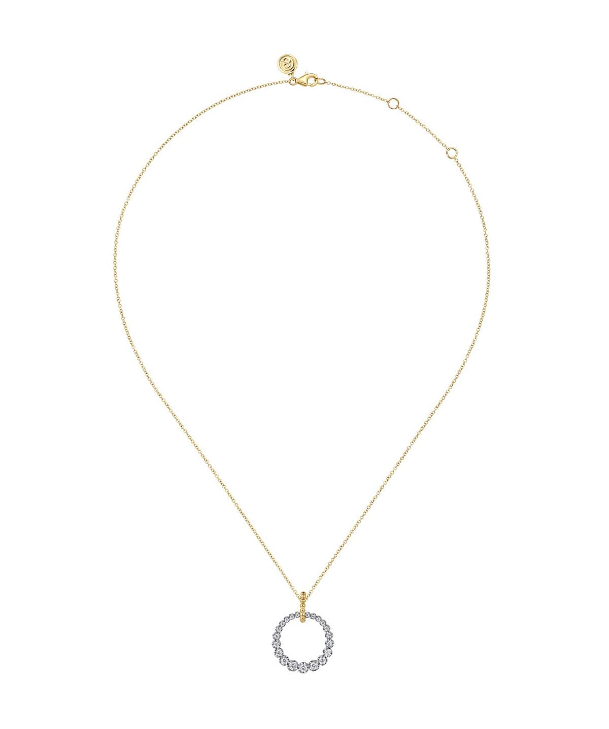 14K White and Yellow Gold Diamond Bujukan 20mm Drop Necklace
