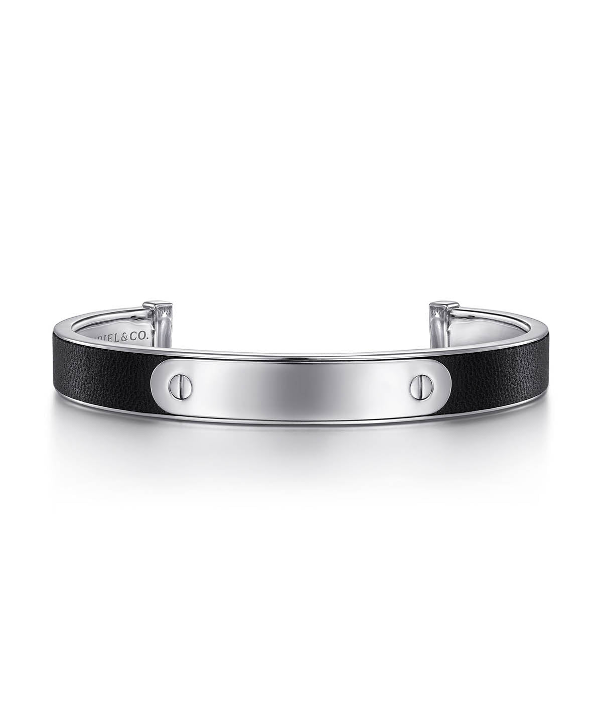 925 Sterling Silver and Leather ID Cuff Bracelet