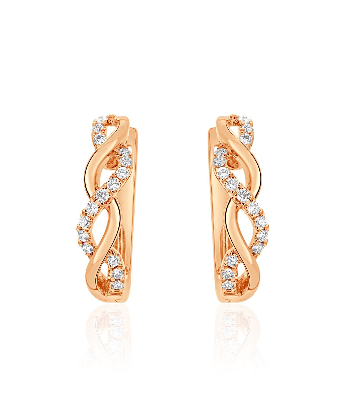 14K Rose Gold Diamond Twist Hoop Earrings
