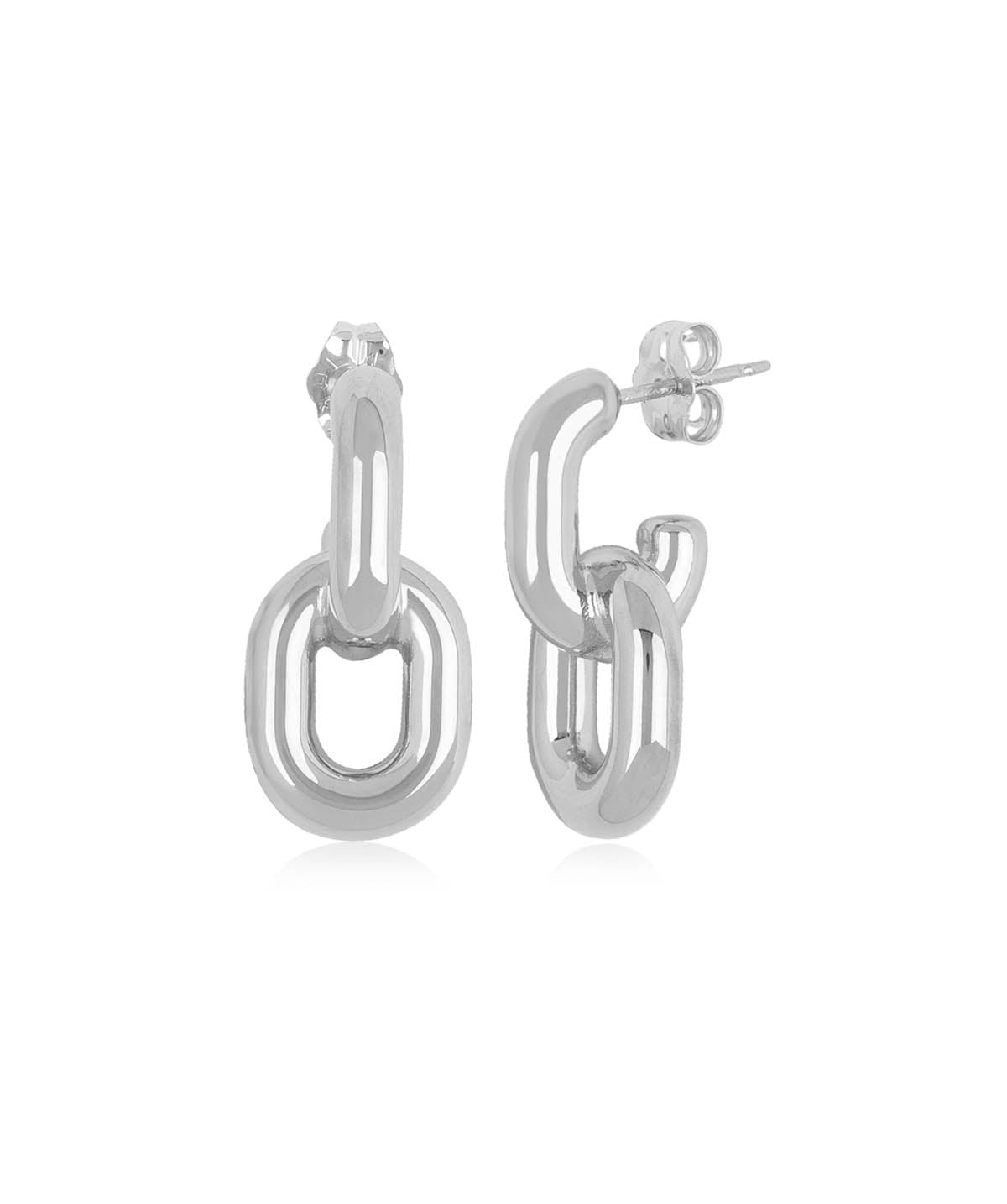 Sterling Silver Medium Oval Double Link Drop Earrings