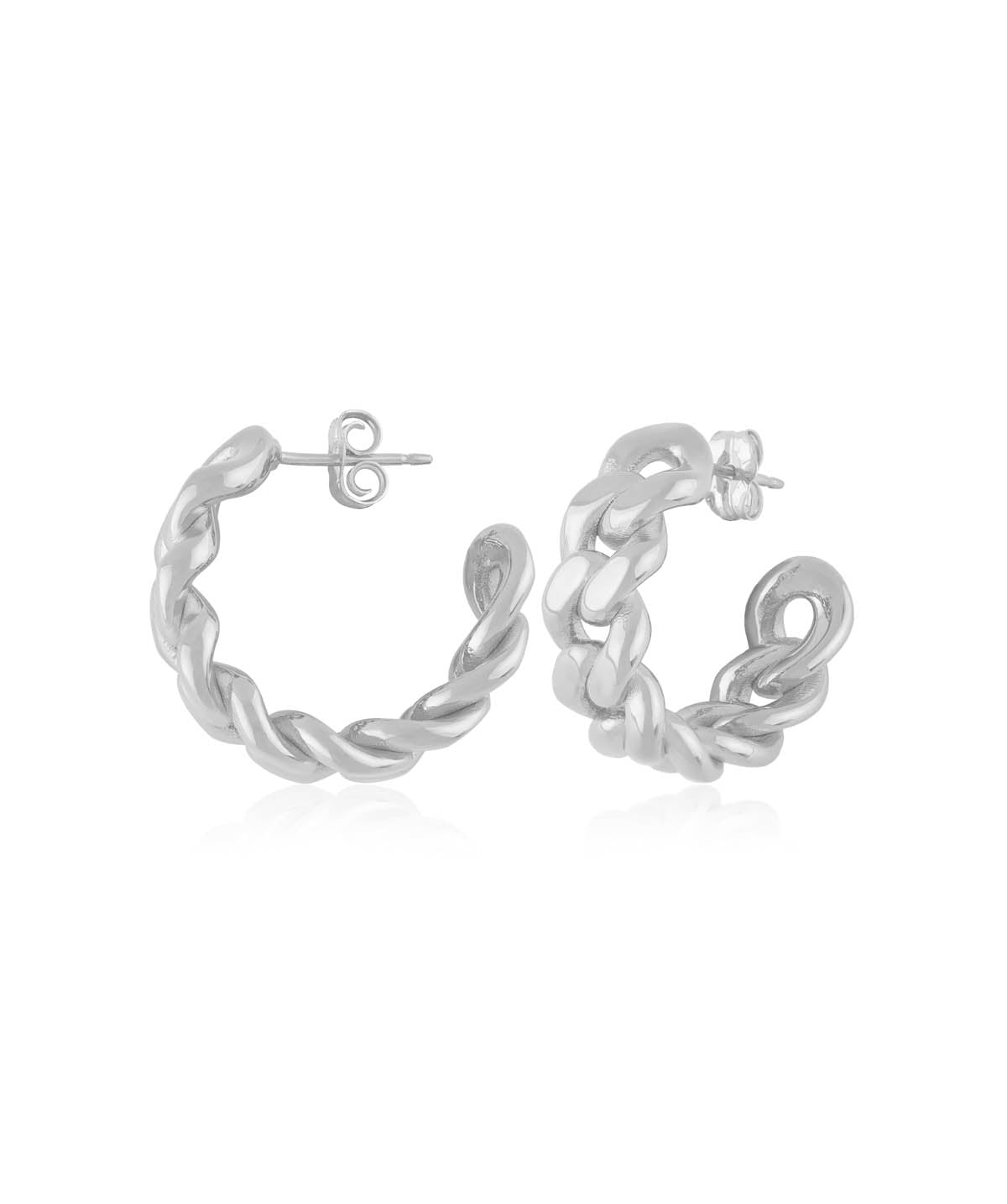 Sterling Silver Medium Miami Cuban Link Hoop Earrings