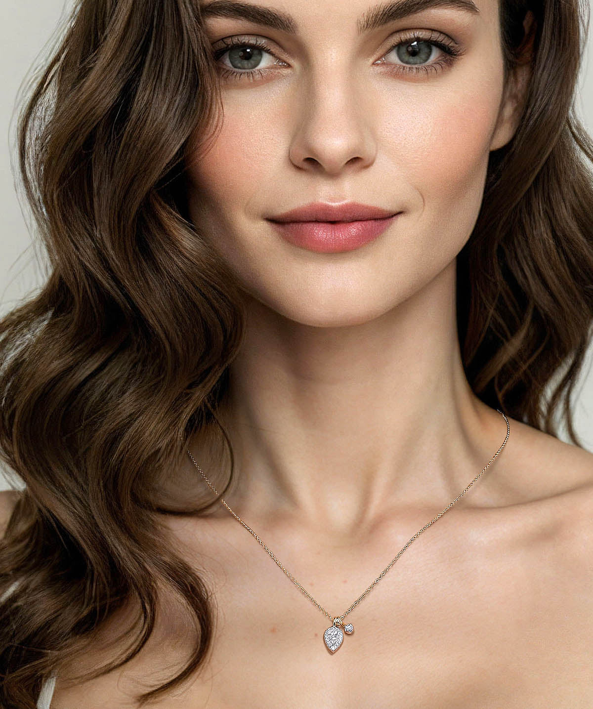 14K White Yellow Gold Double Diamond Pendant Necklace