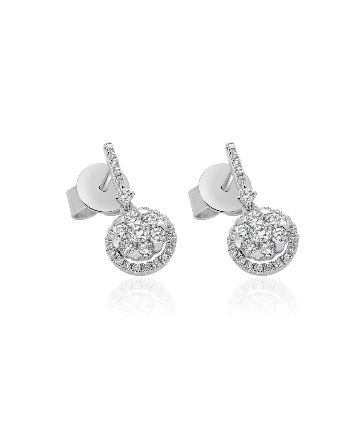 14K White Gold Diamond Cluster Dangle Earrings