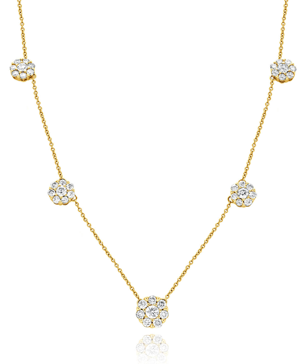 10K Yellow Gold Diamond Cluster Station Necklace