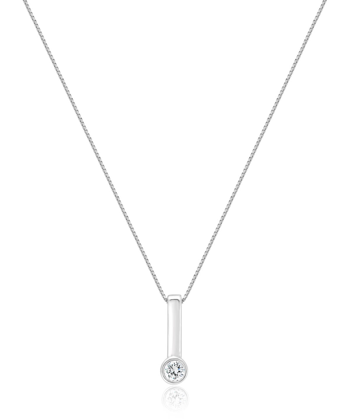 14K White Gold Bezel Set Diamond Bar Pendant Necklace