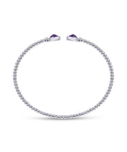 14K White Gold Bujukan Bead Cuff Bracelet with Bezel Set Round Amethyst