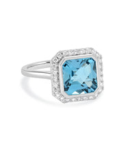 14K White Gold 3.65ct Blue Topaz and Diamond Halo Ring