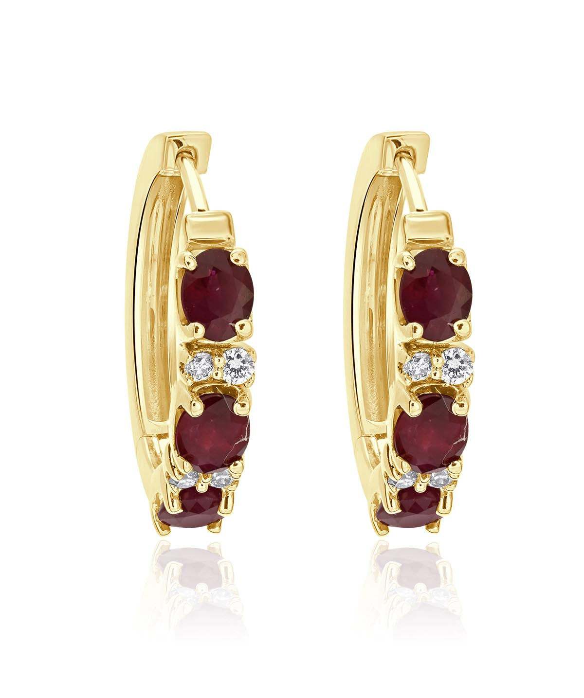14K Yellow Gold Ruby and Diamond Hoops