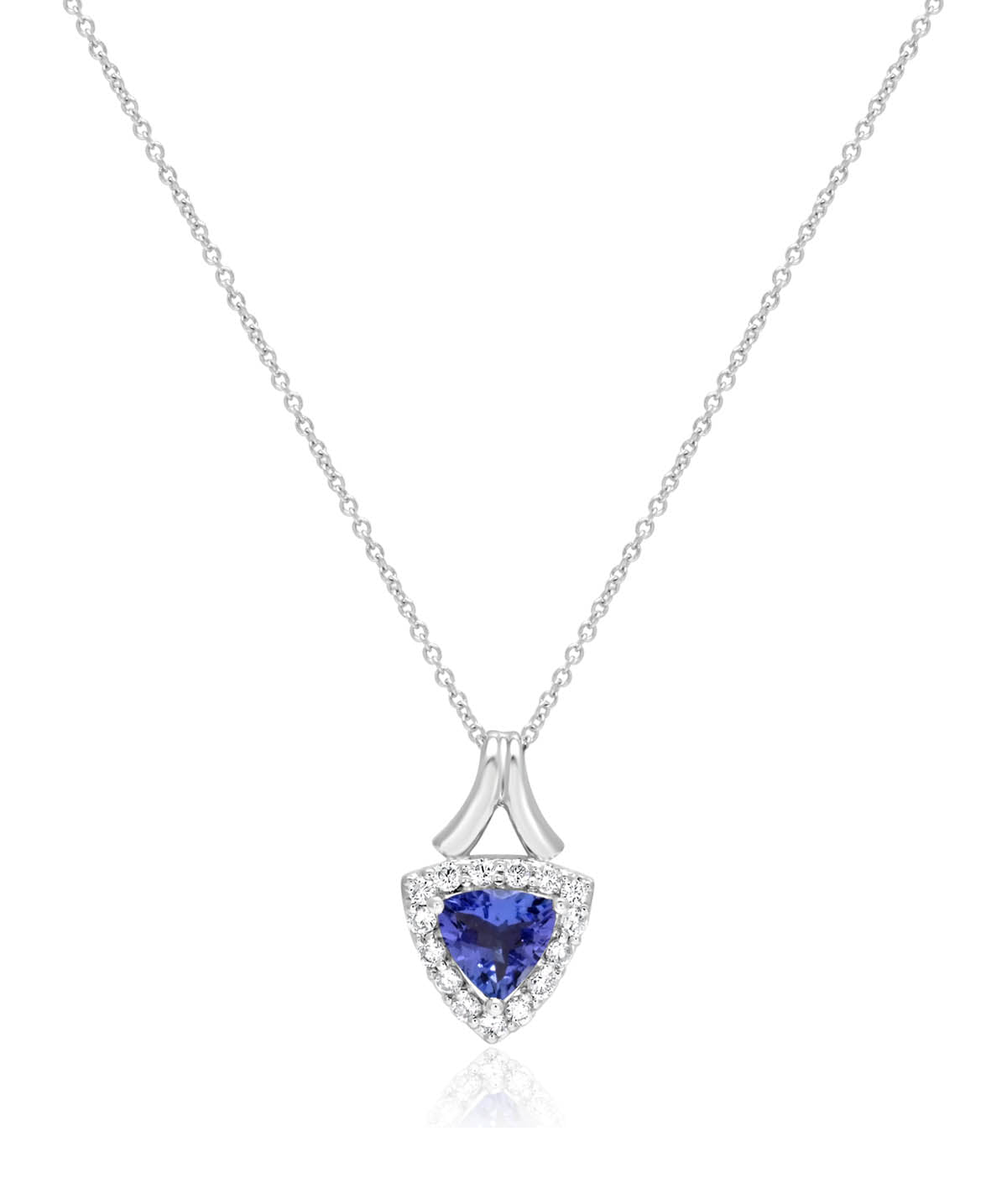 14K White Gold Tanzanite and Diamond Halo Pendant Necklace