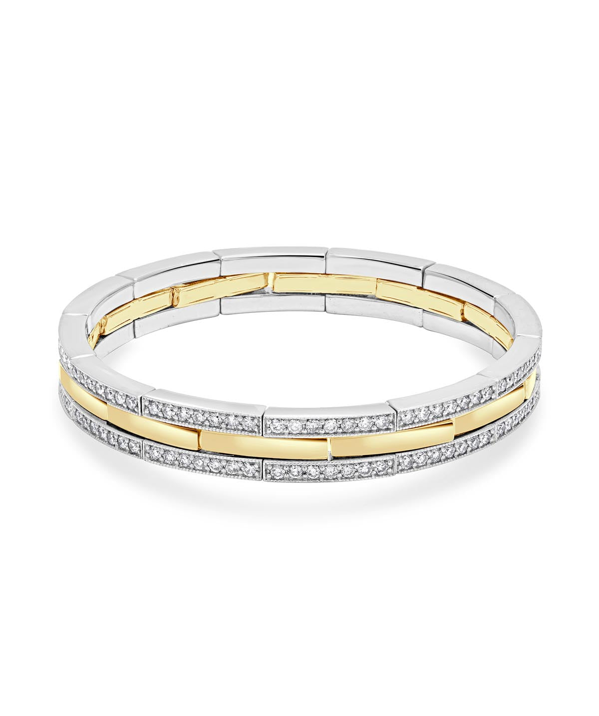 14K White & Yellow Gold Diamond Border Stretch Bracelet