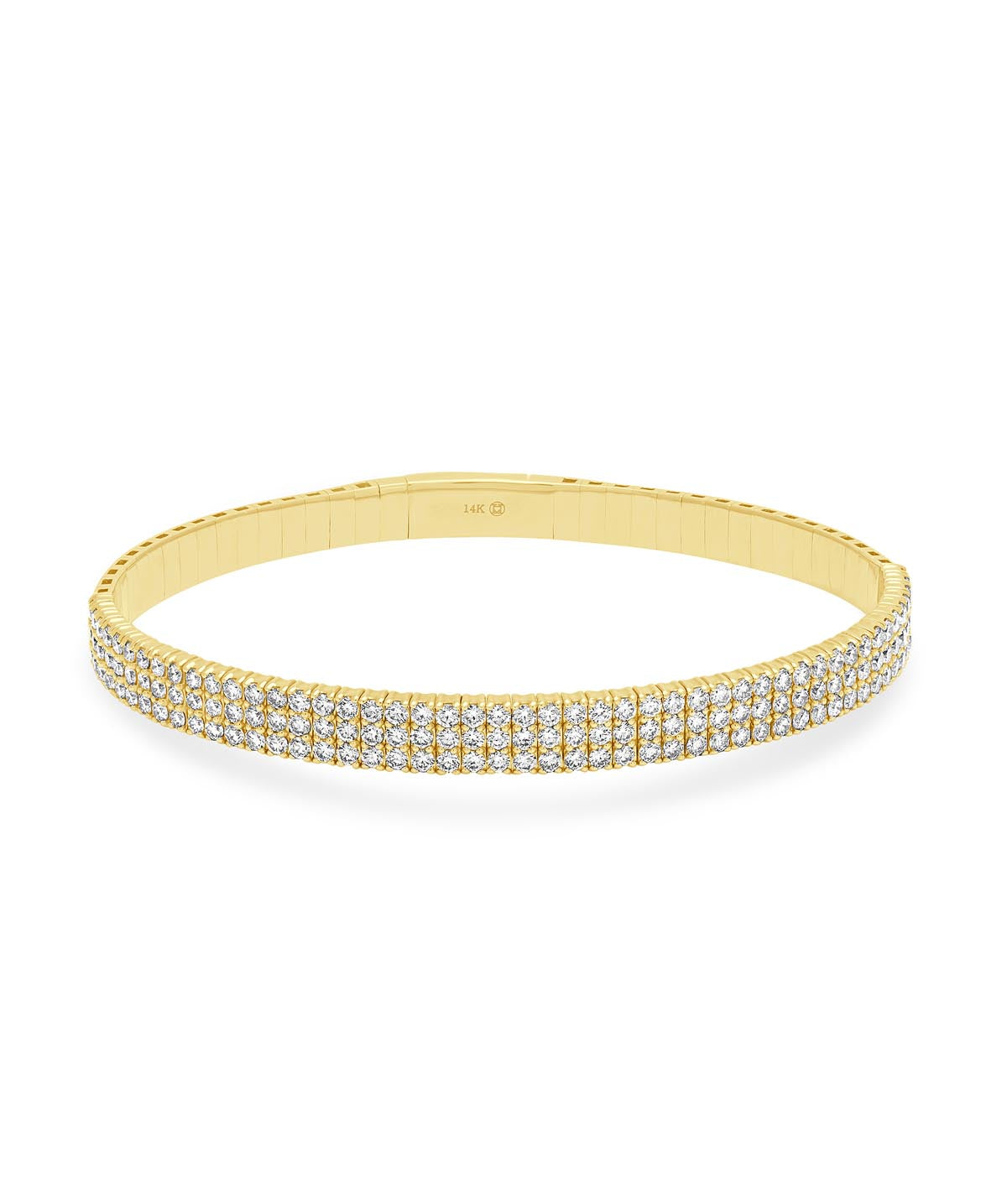 14K Yellow Gold Three Row Diamond Flexible Bangle Bracelet