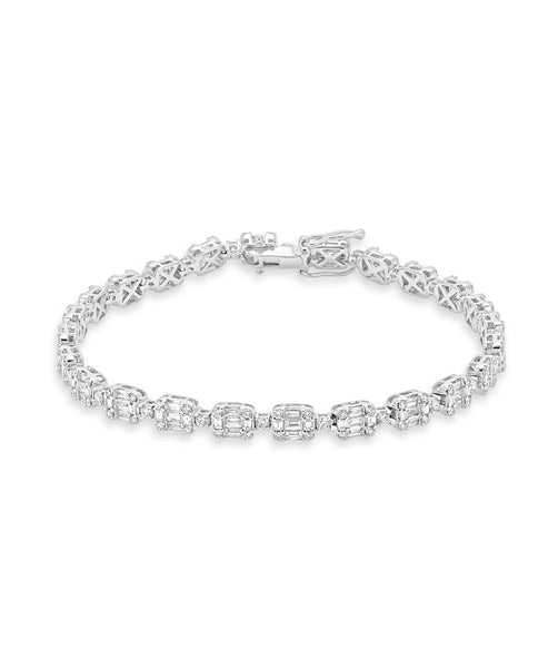 14K White Gold Round & Baguette Diamond Tennis Bracelet 4.64cttw ...