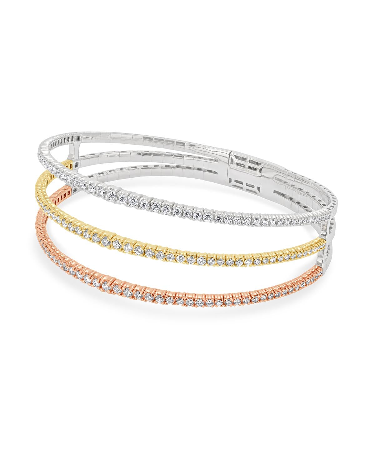 14K Tri-Tone Gold Diamond Flexible Bangle Bracelet