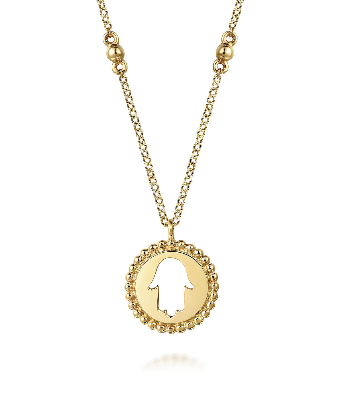 14K Yellow Plain Gold Bujukan Hamsa Medallion Necklace