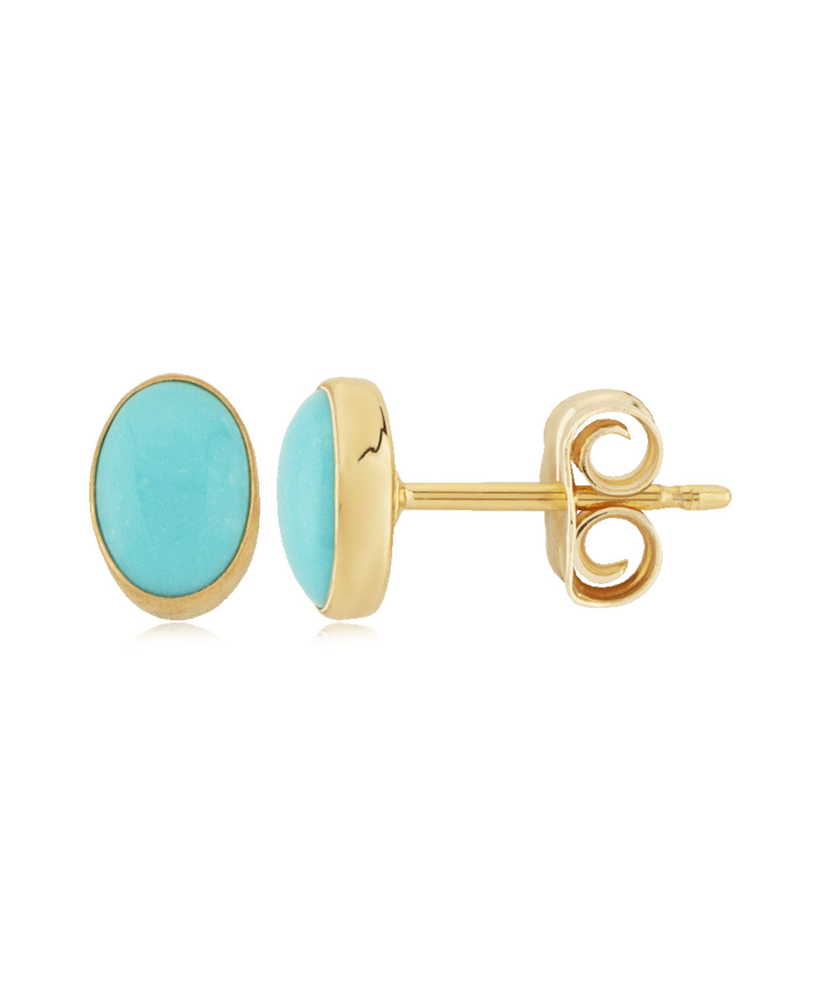 14K Yellow Gold 6mm Turquoise Stud Earrings