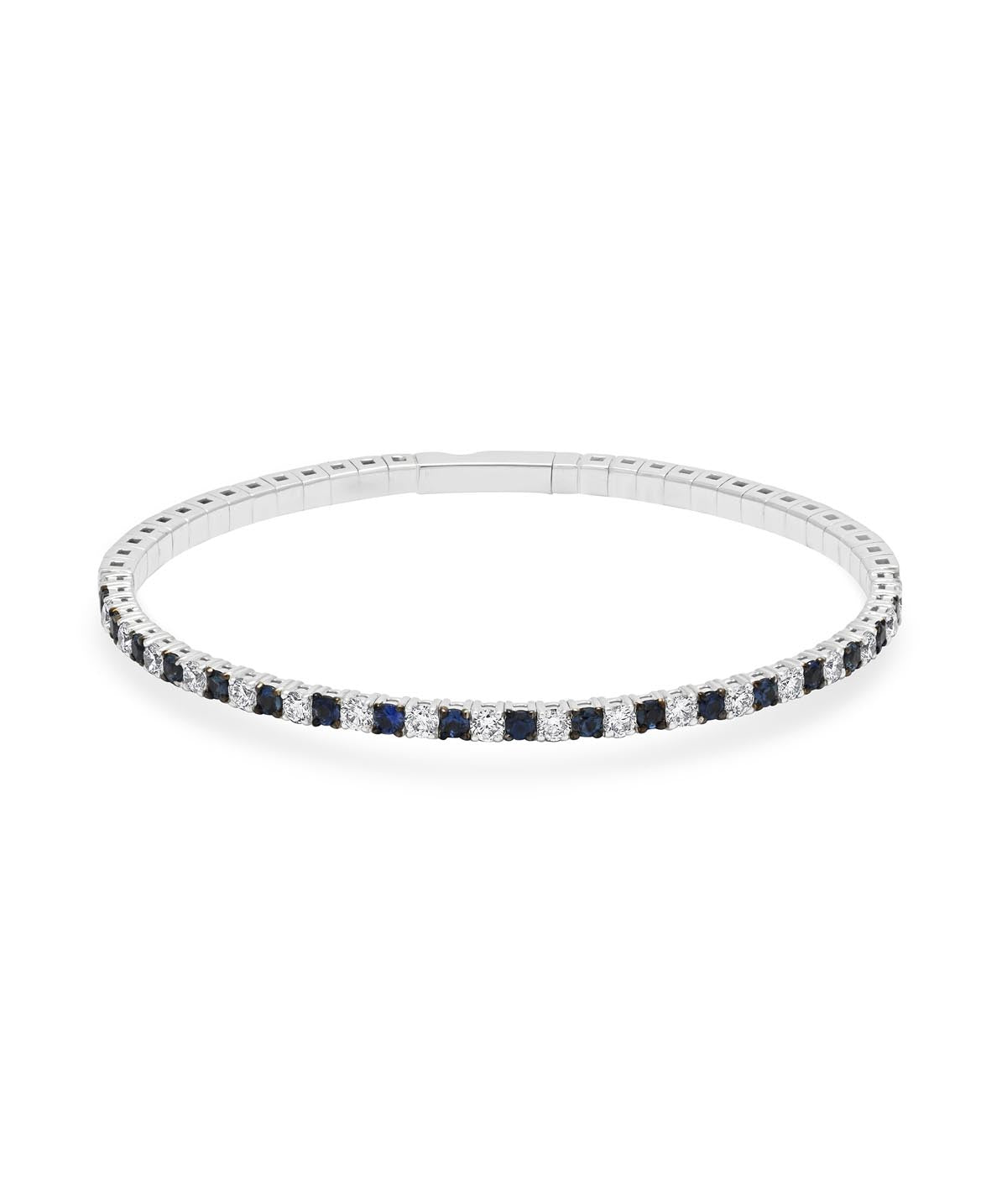 14K White Gold Sapphire and Diamond Flexible Bangle Bracelet