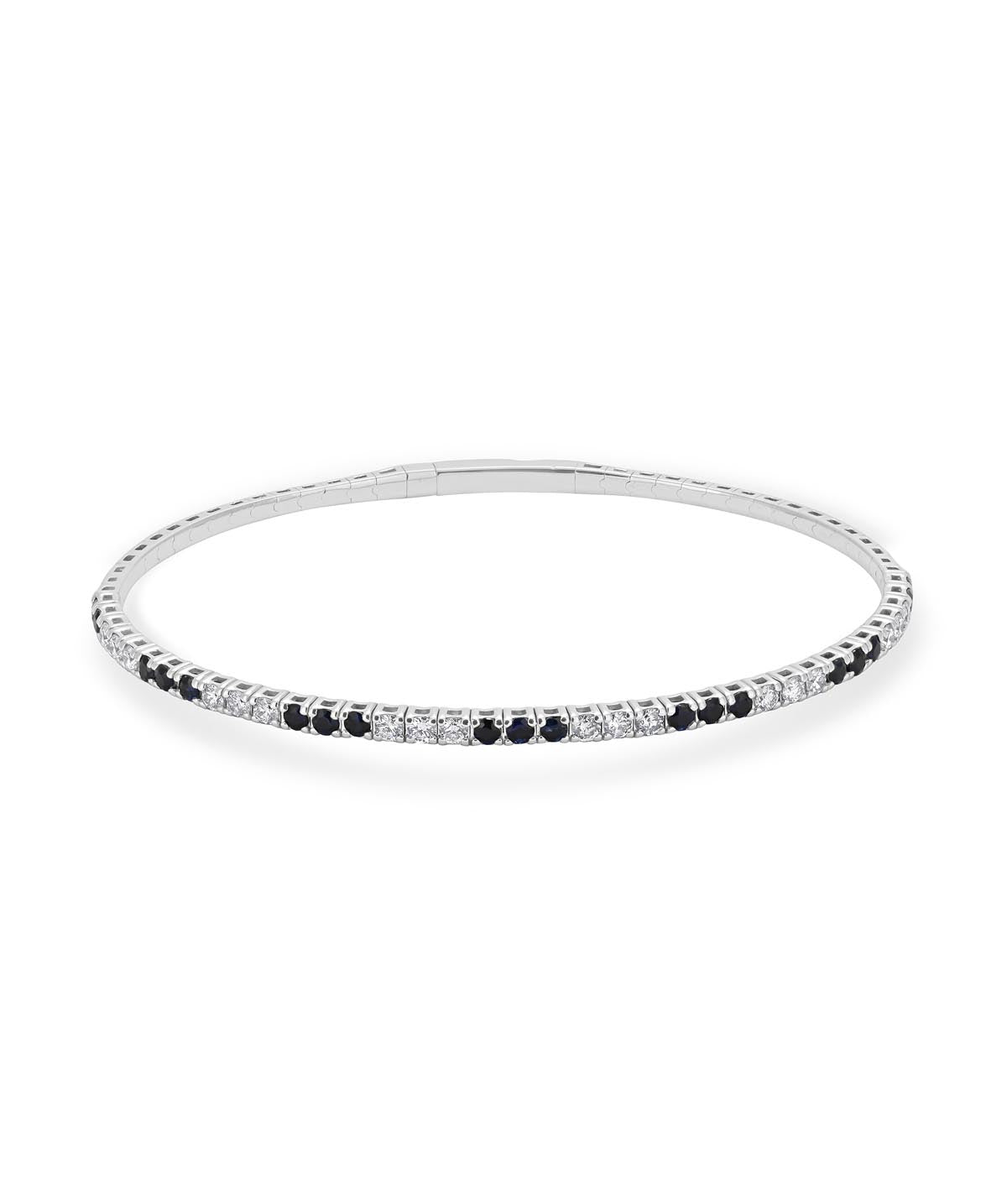 14K White Gold Sapphire and Diamond Flexible Bangle Bracelet