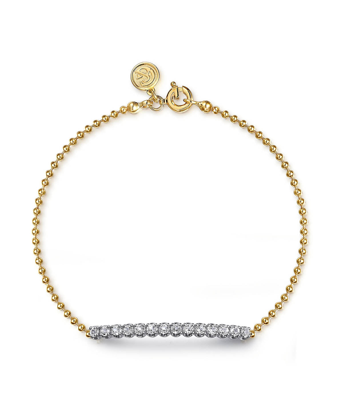 14K White and Yellow Gold White Sapphire Bar Bracelet