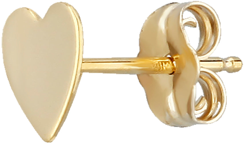 14K Yellow Gold Flat Heart Stud Earring